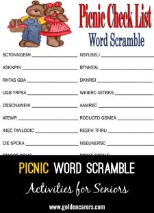 Picnic Checklist Word Scramble